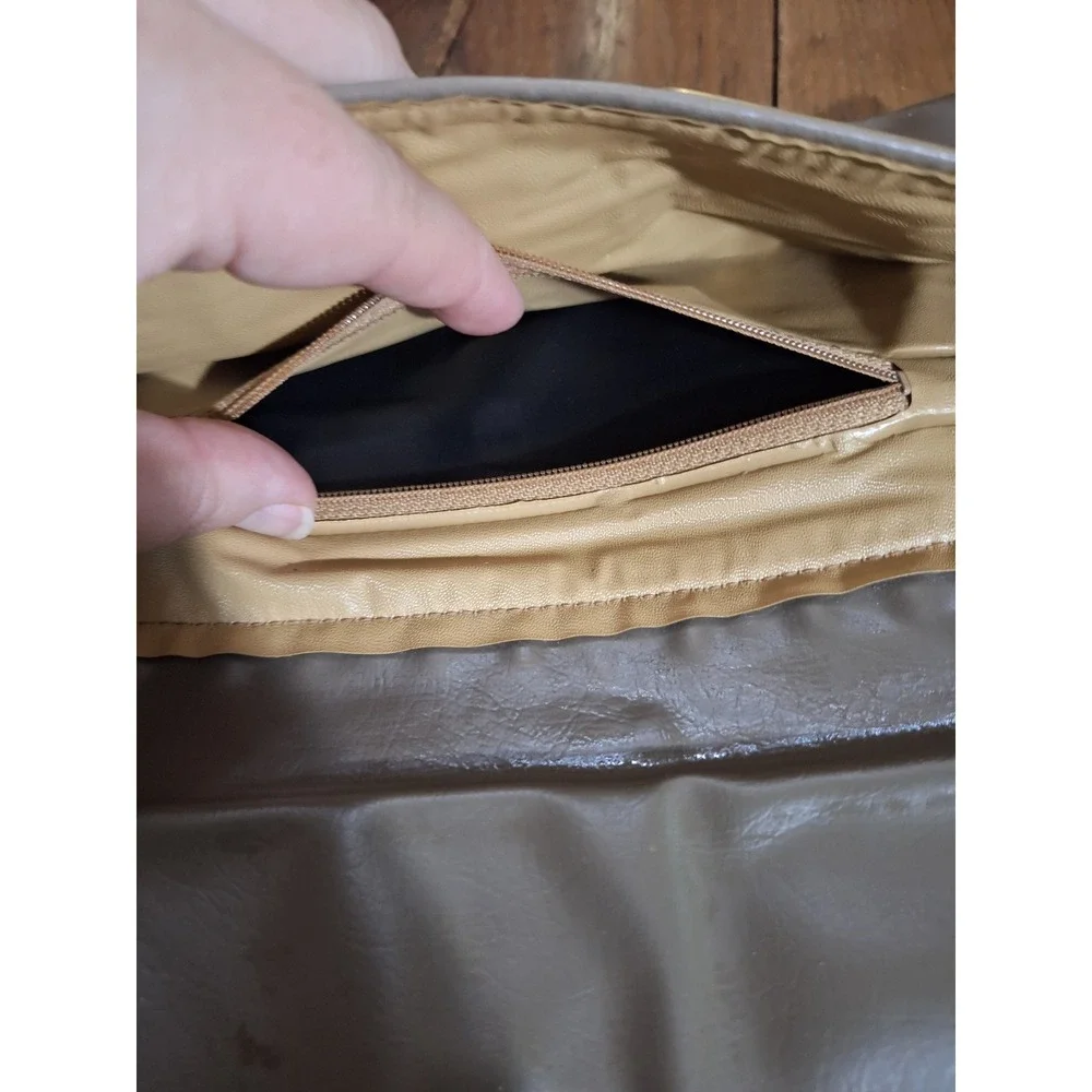 Vintage Taupe Faux Leather Envelope Clutch Bag Art Deco Gold Hardware Mirror
